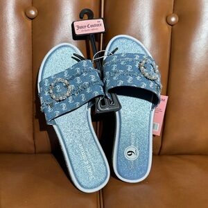 Juicy Couture Denim Rhinestone Slide Sandals